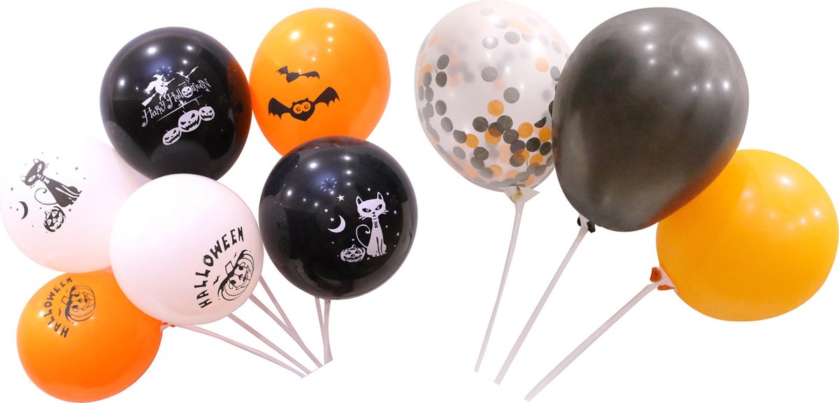 110 stuks Halloween Ballonnen  set (50+60) MagieQ zwart/oranje/confetti Feest|Party|Decoratie|versiering
